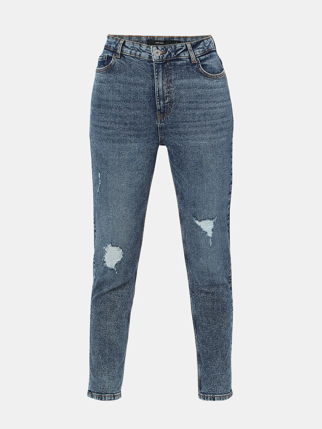 Blue High Rise Distressed Mom Fit Jeans - Image 7