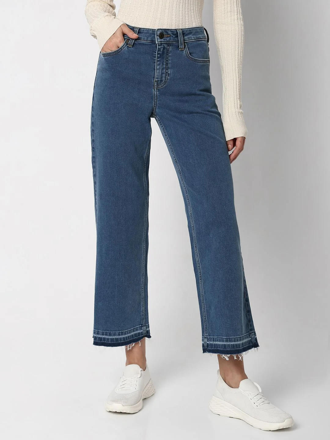Blue High Rise Washed Jade Straight Fit Jeans - Image 2