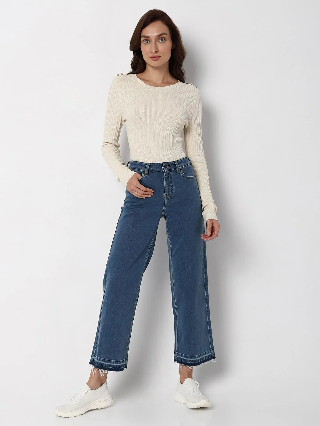 Blue High Rise Washed Jade Straight Fit Jeans - Image 5