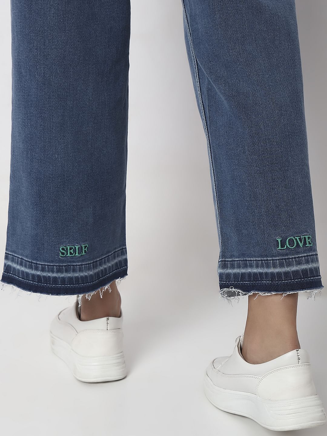 Blue High Rise Washed Jade Straight Fit Jeans - Image 9