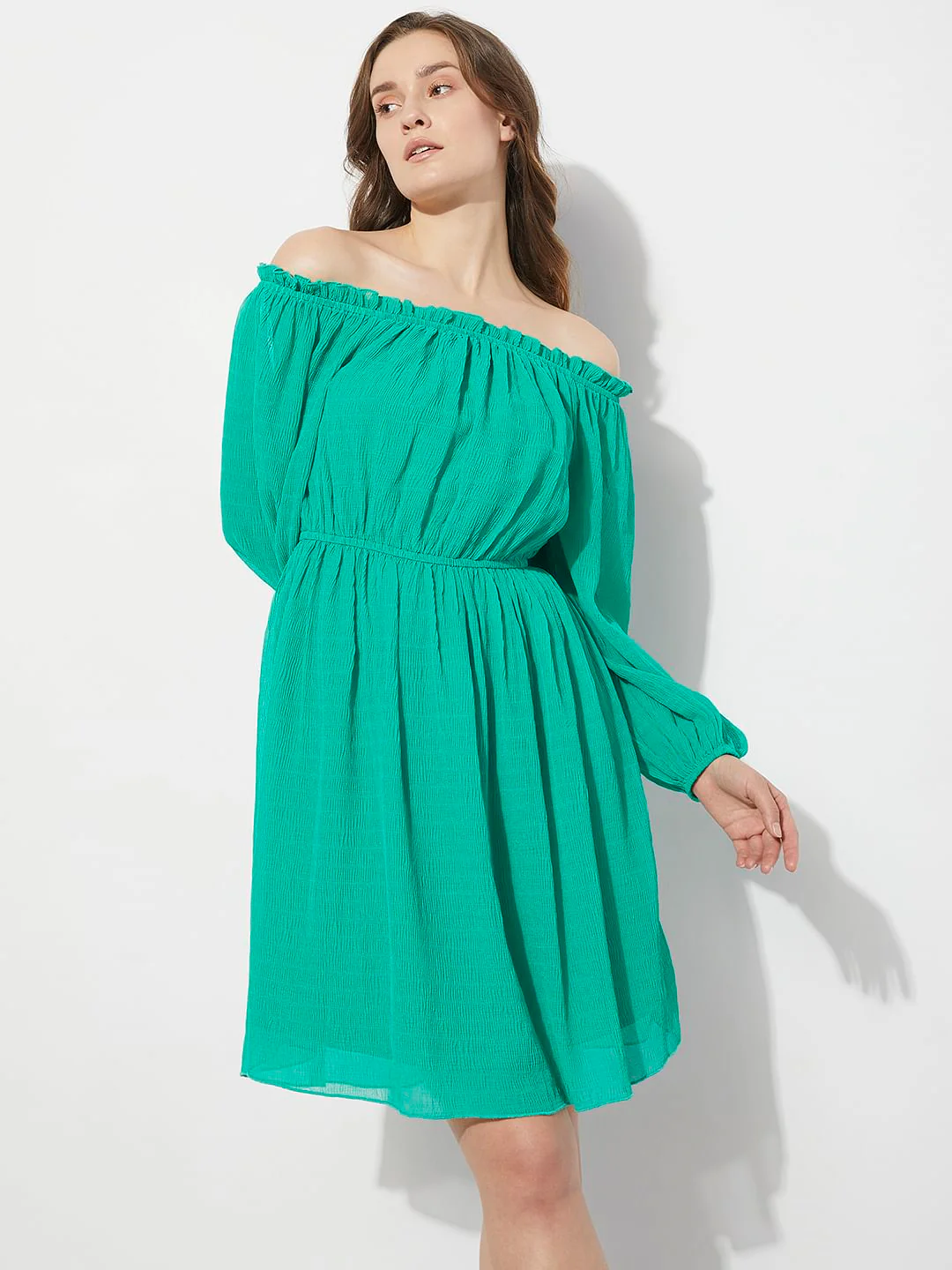 Green Off-Shoulder Fit & Flare Dress - Image 2