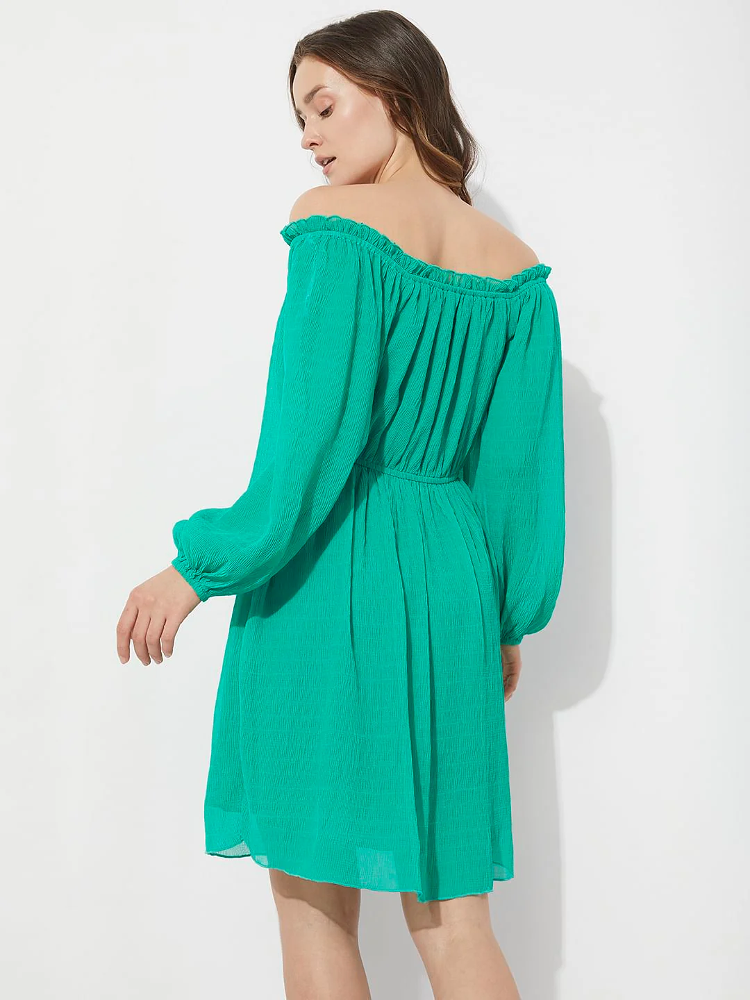 Green Off-Shoulder Fit & Flare Dress - Image 4