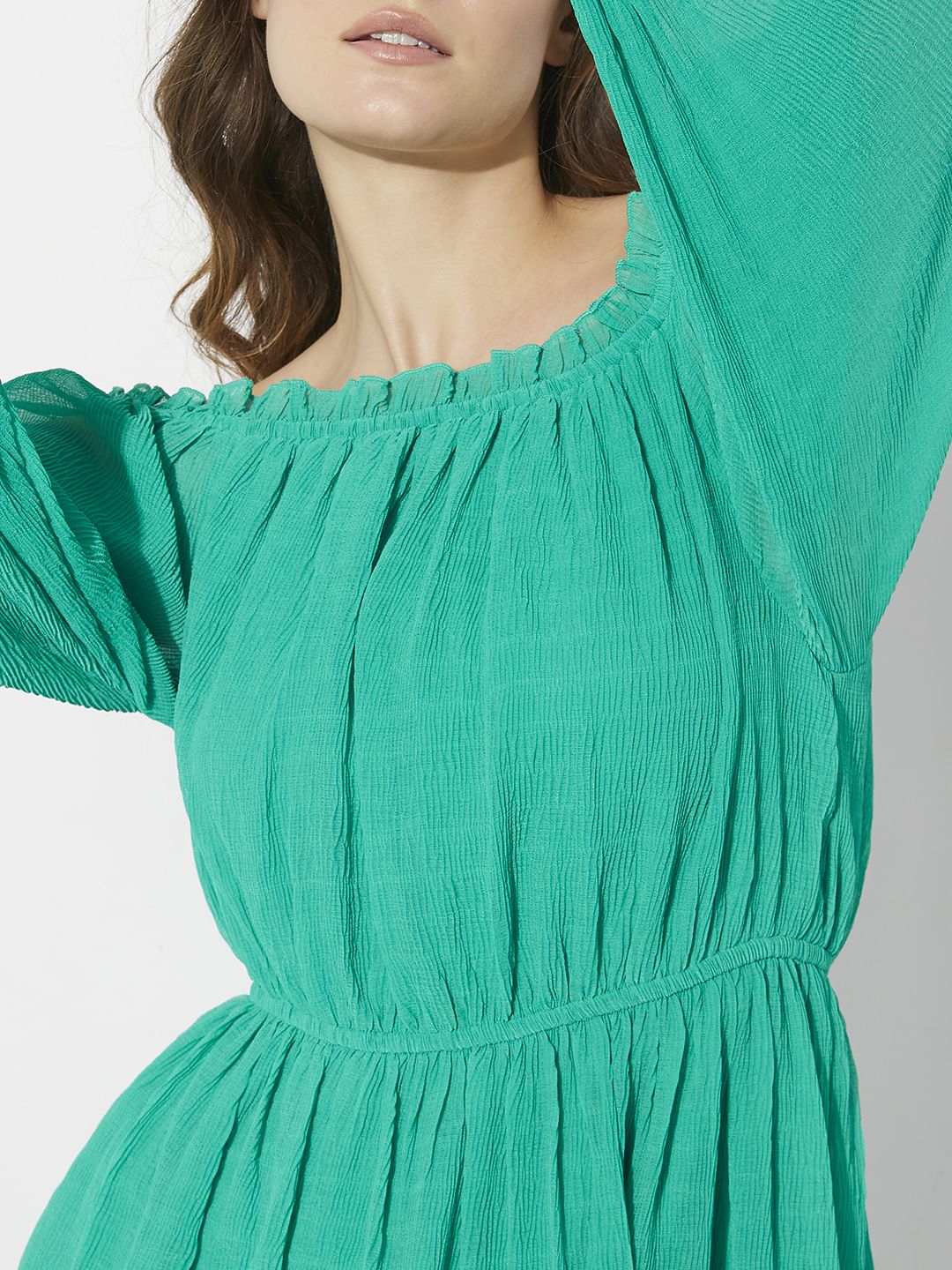 Green Off-Shoulder Fit & Flare Dress - Image 6