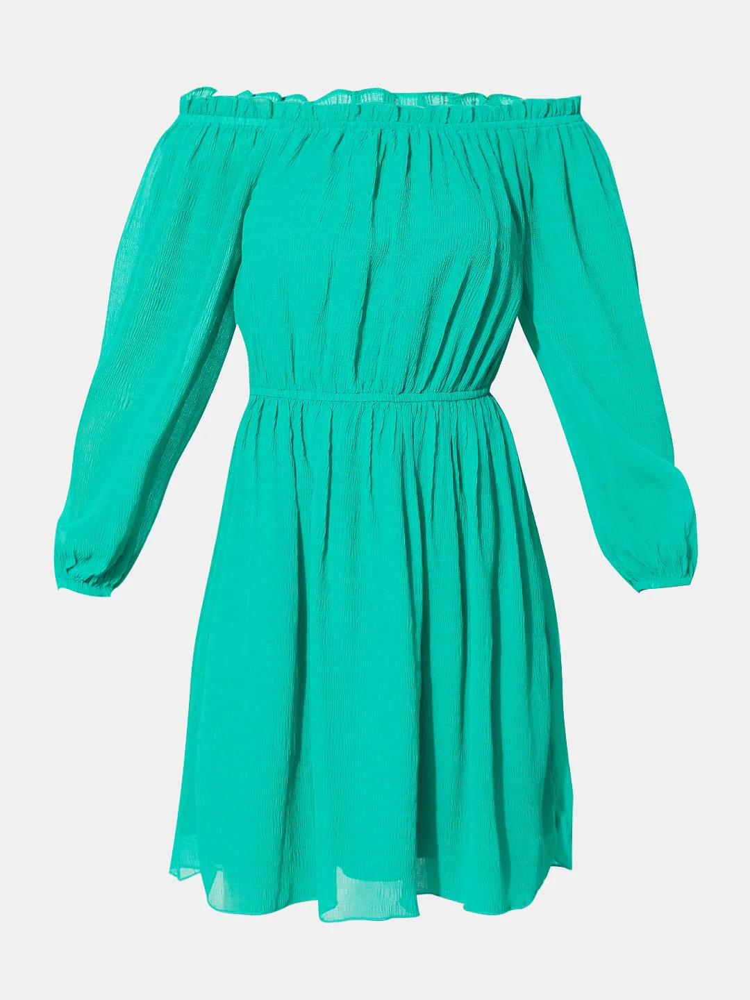 Green Off-Shoulder Fit & Flare Dress - Image 7