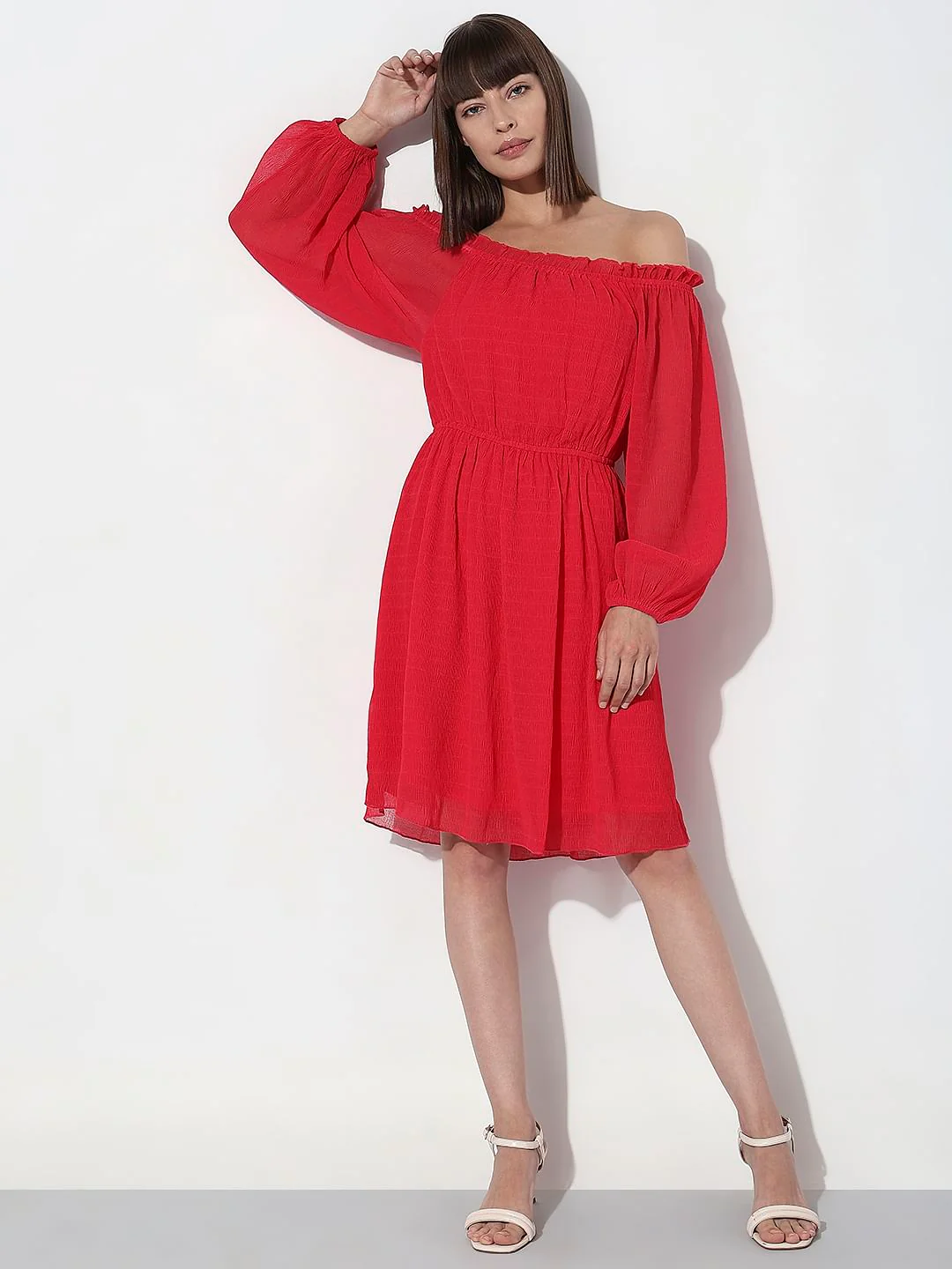 Dark Pink Off-Shoulder Fit & Flare Dress - Image 5