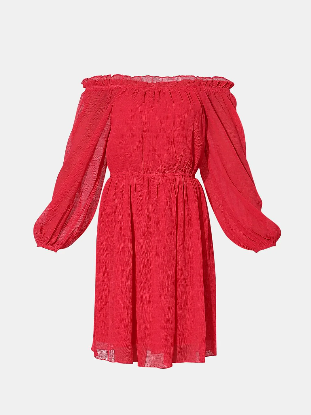 Dark Pink Off-Shoulder Fit & Flare Dress - Image 7