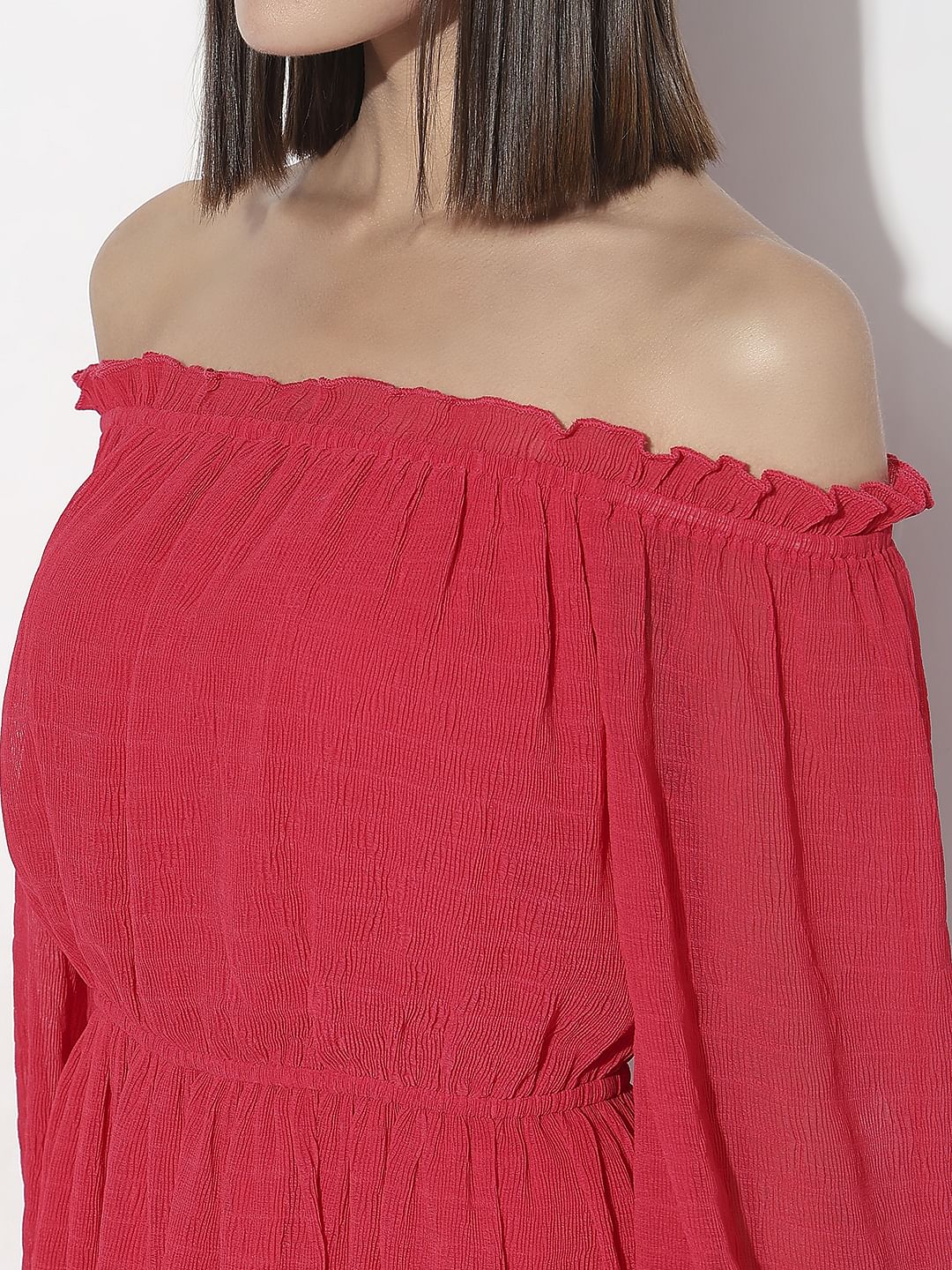 Dark Pink Off-Shoulder Fit & Flare Dress - Image 8