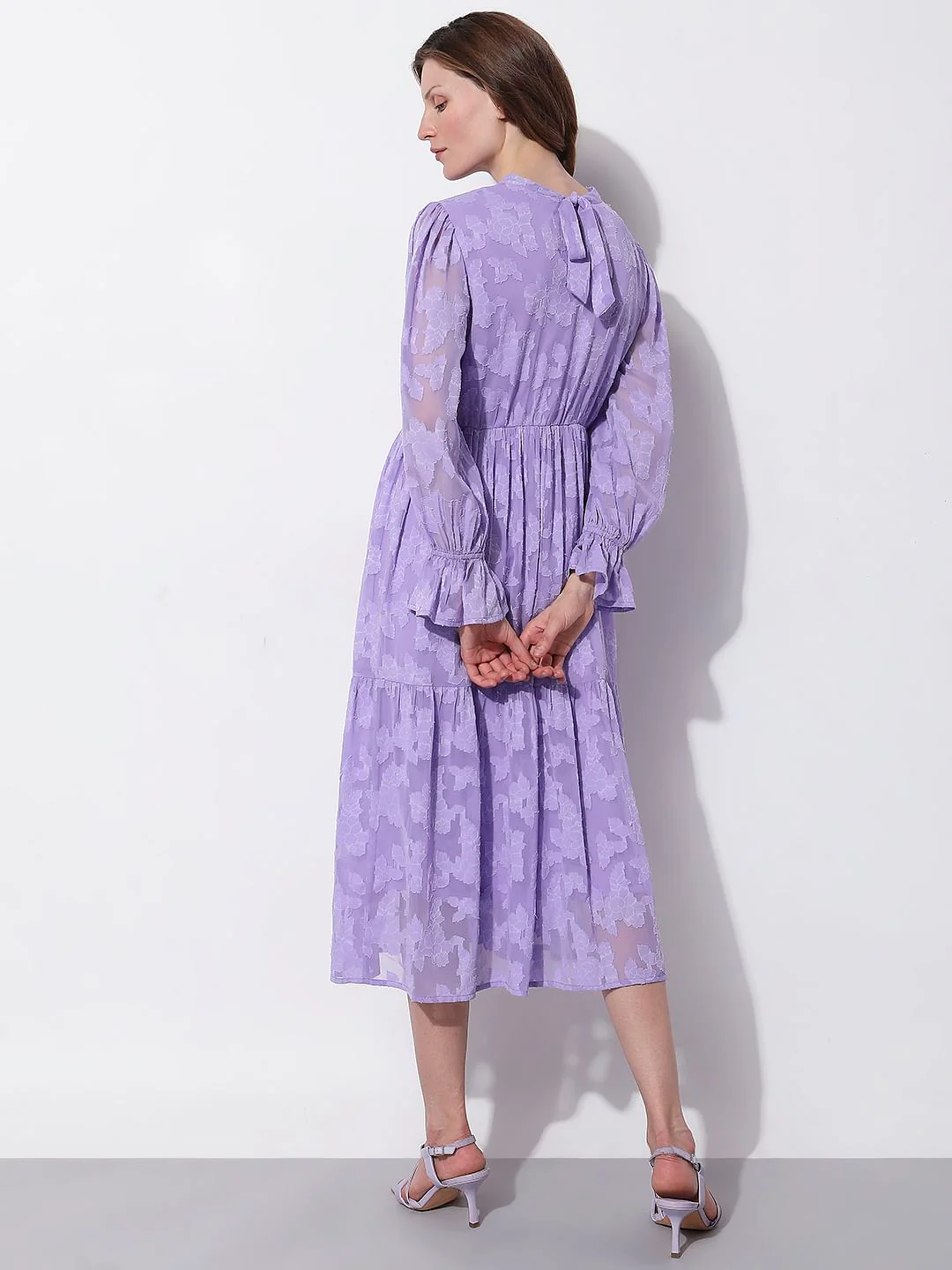 Purple Floral Textured Midi Dress - Image 4
