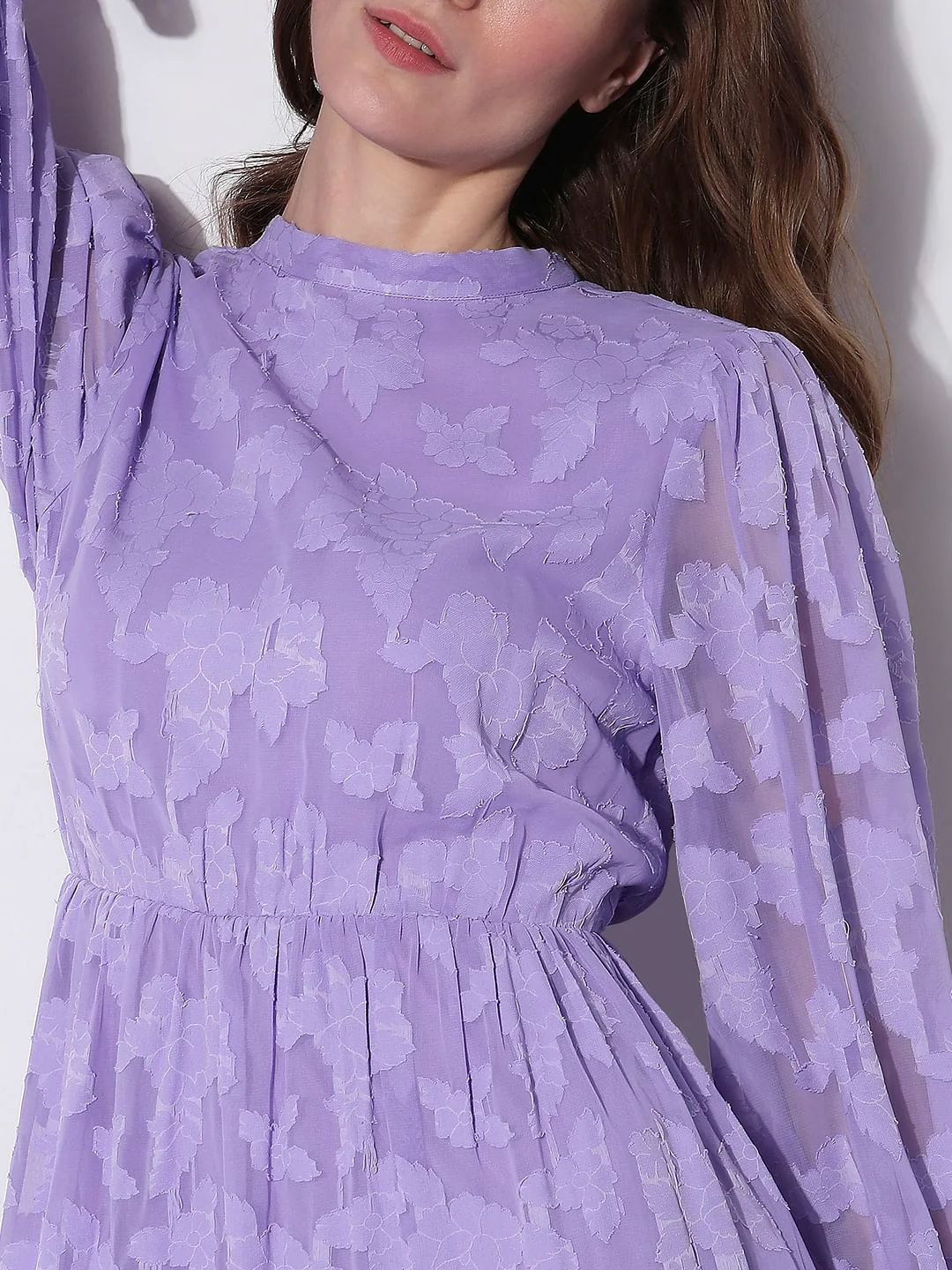 Purple Floral Textured Midi Dress - Image 5
