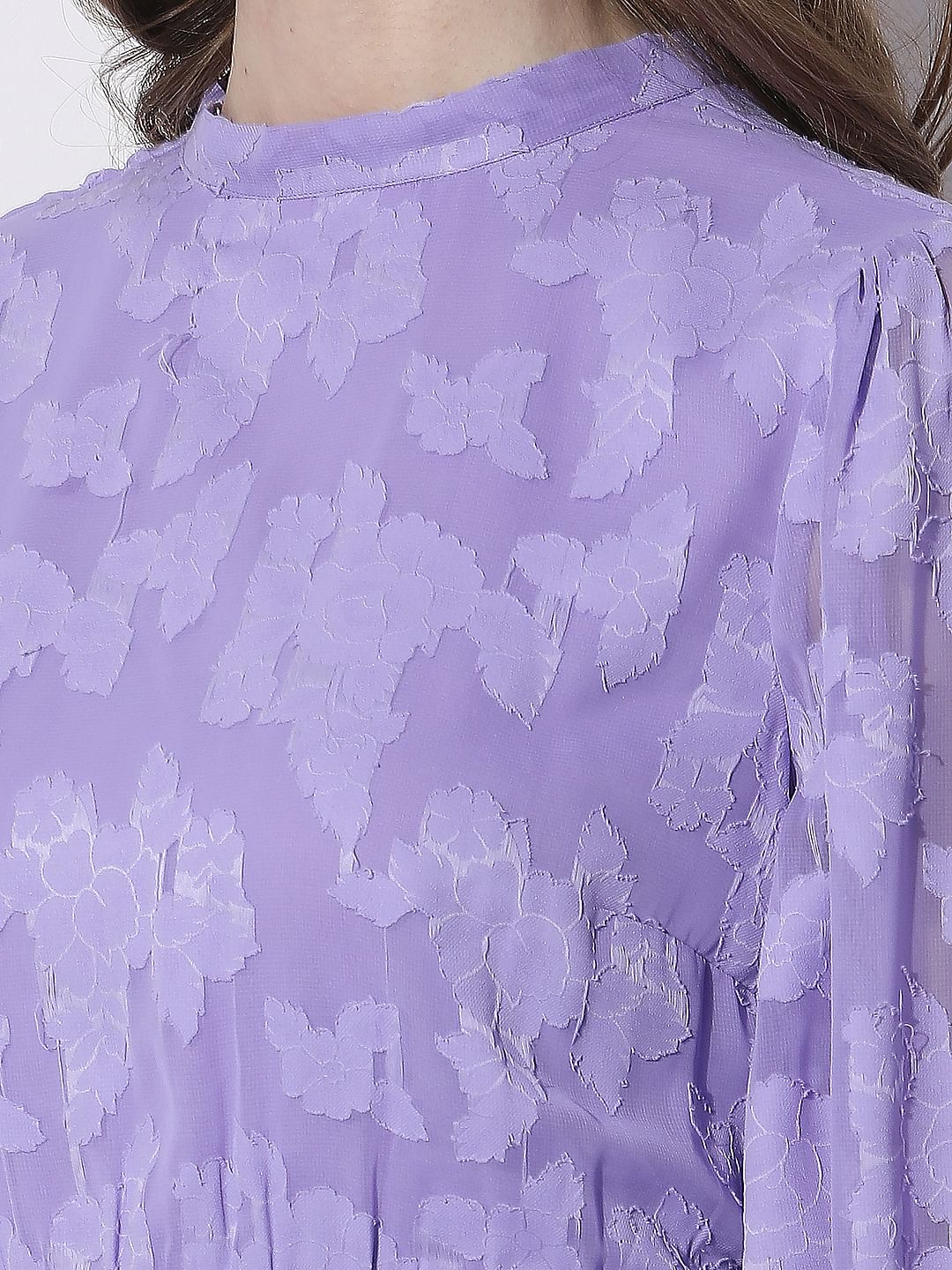Purple Floral Textured Midi Dress - Image 7