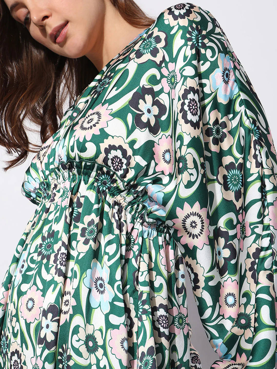 Green Floral Print Fit & Flare Dress - Image 5