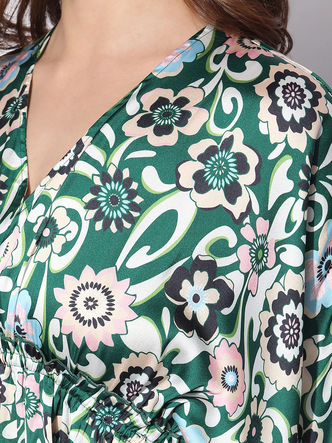 Green Floral Print Fit & Flare Dress - Image 6