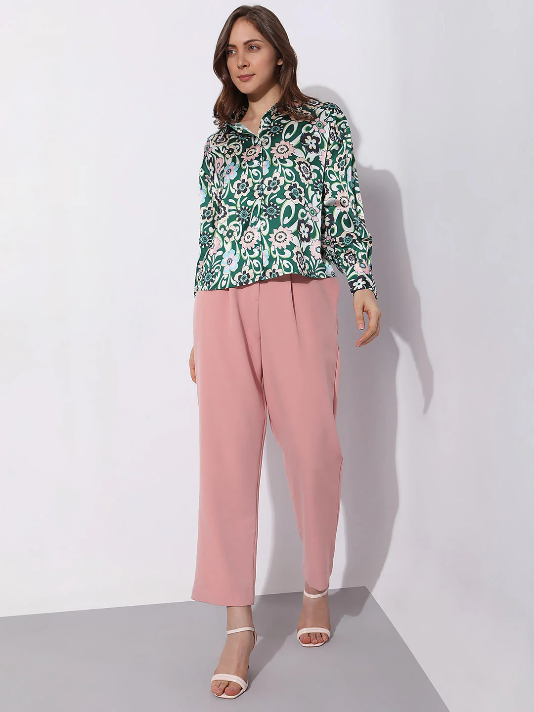 Green Abstract Print Satin Shirt - Image 5