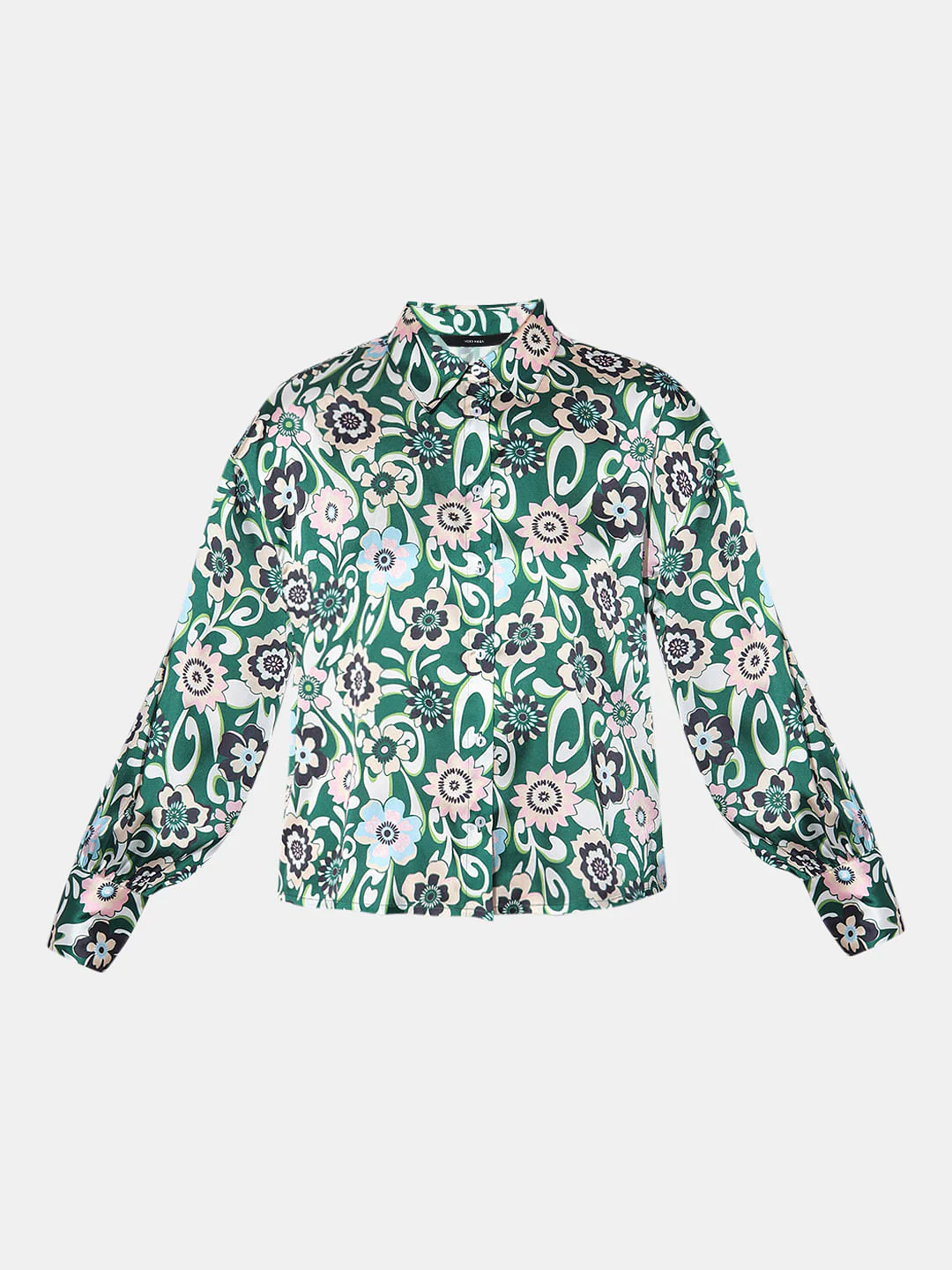 Green Abstract Print Satin Shirt - Image 7