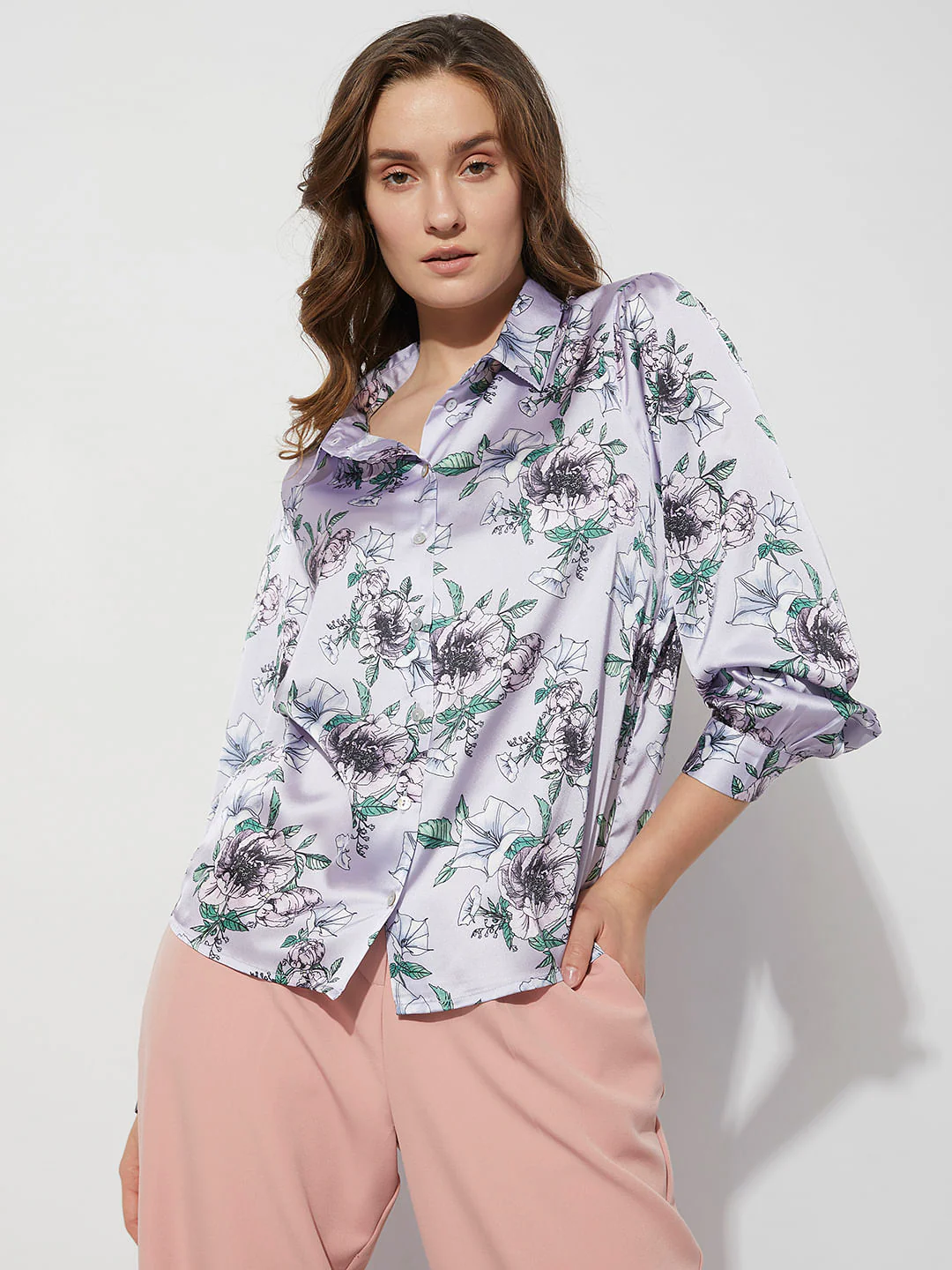 Purple Floral Print Shirt - Image 2