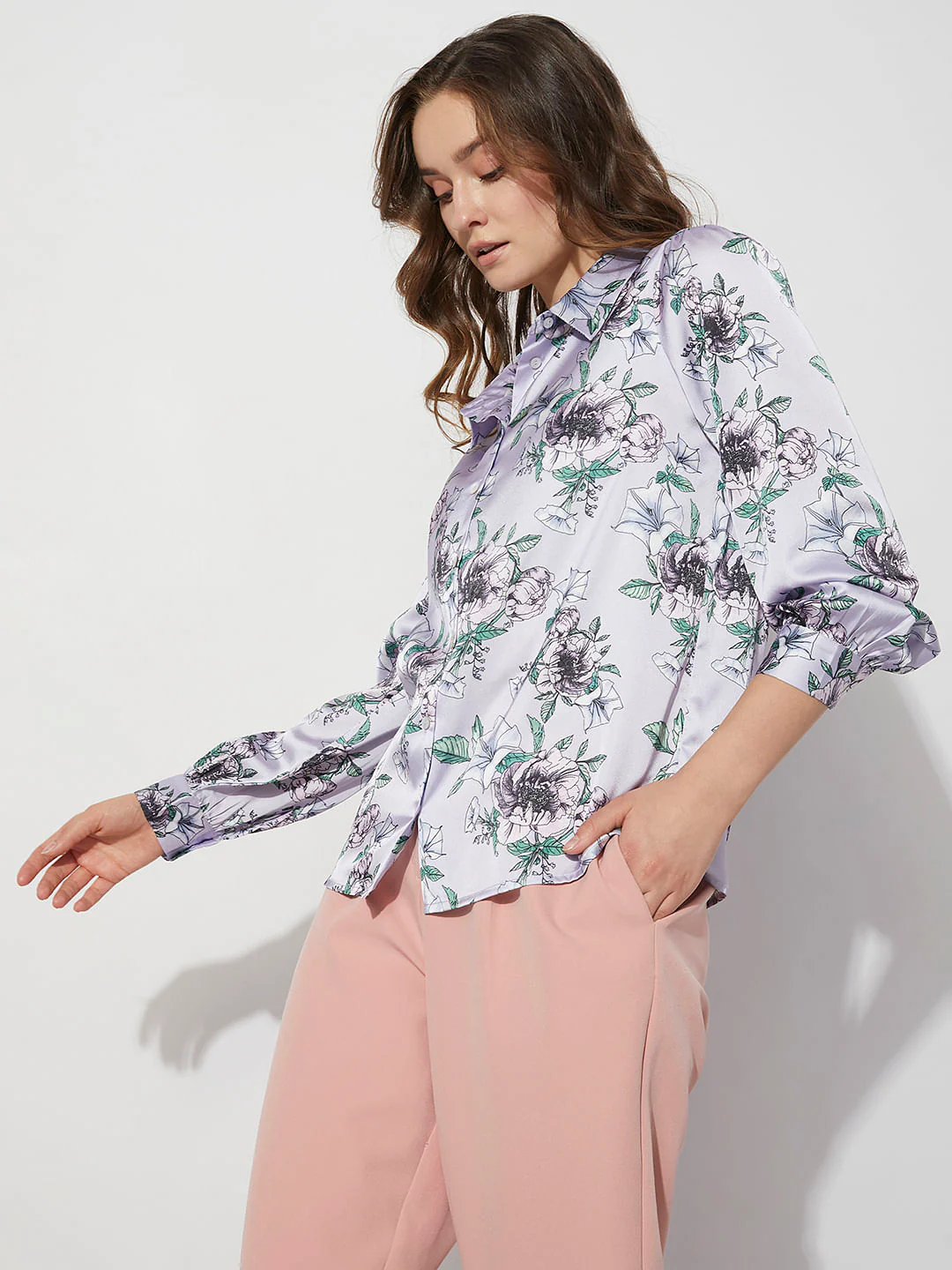 Purple Floral Print Shirt - Image 3