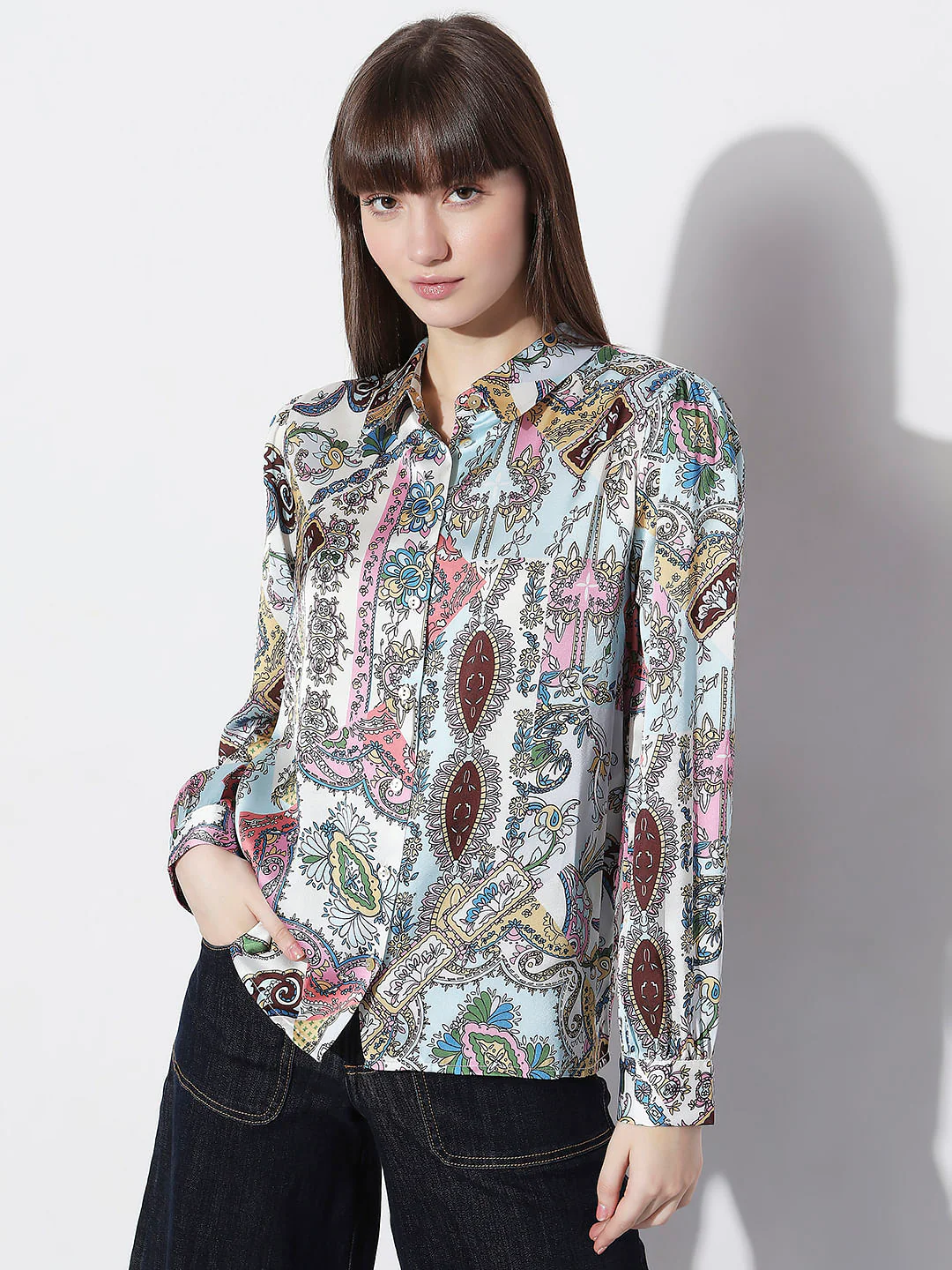 Sea Green Abstract Print Shirt - Image 2