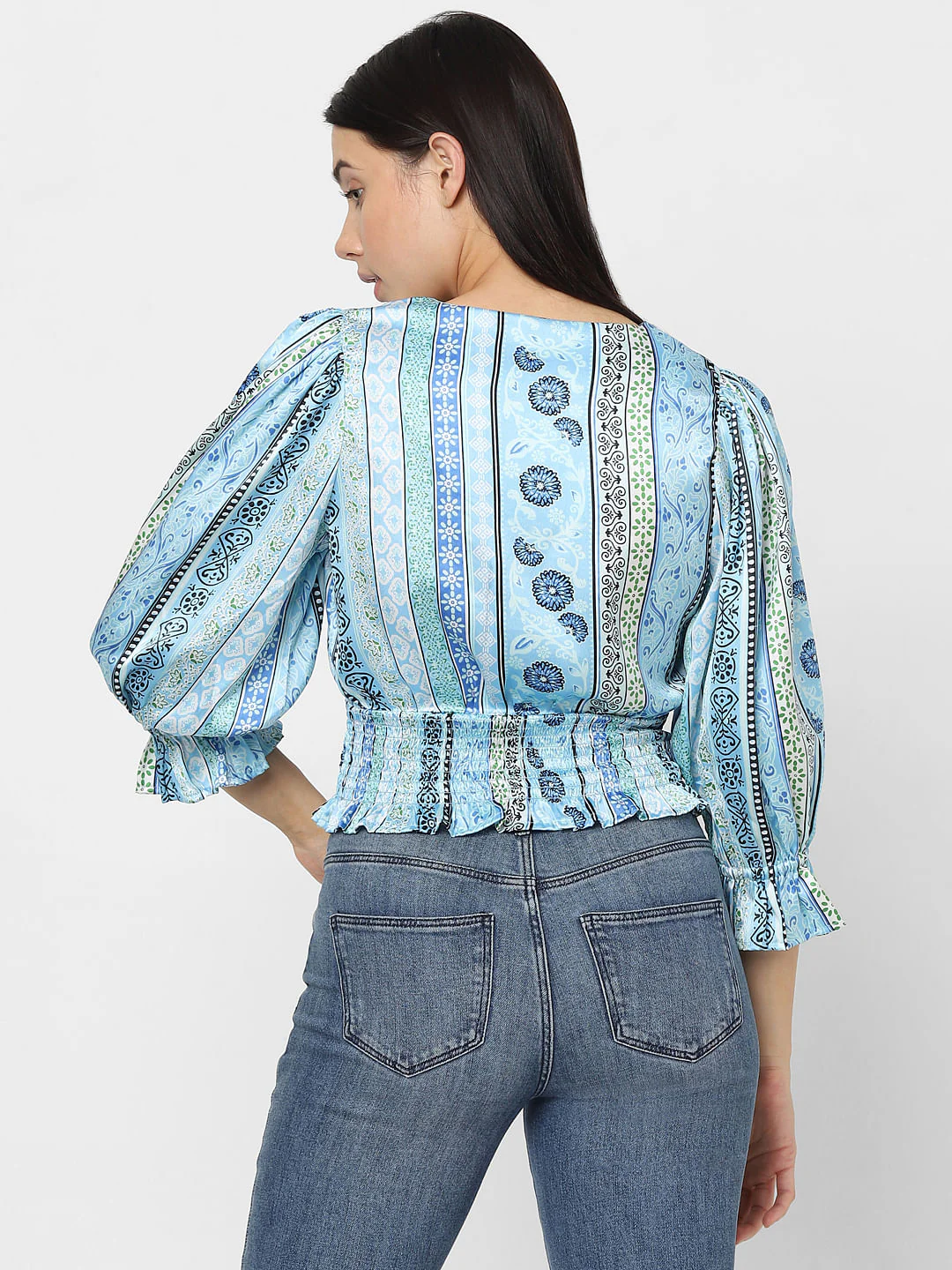 Blue Printed Smocked Top - Image 4