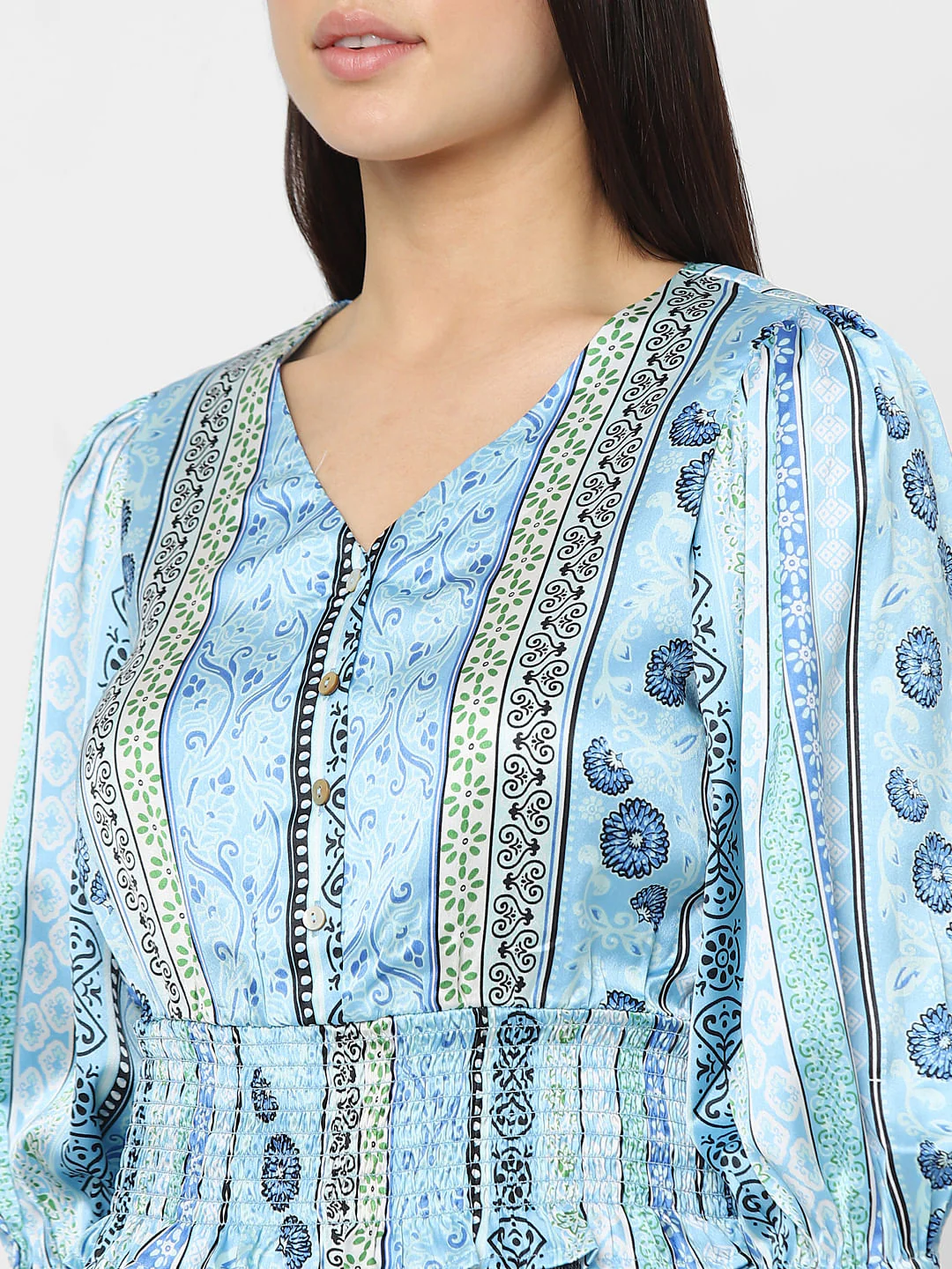 Blue Printed Smocked Top - Image 5
