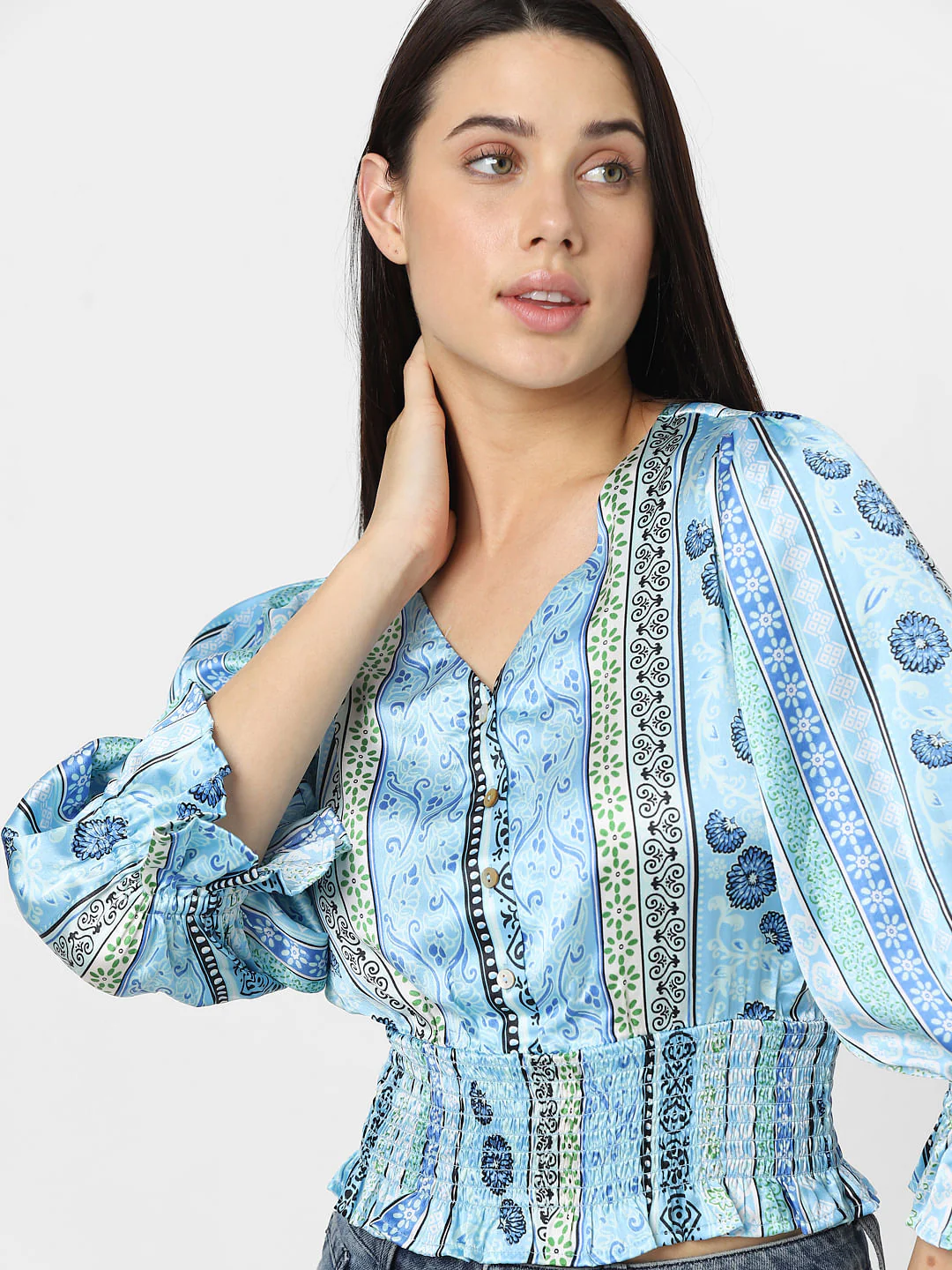 Blue Printed Smocked Top - Image 6