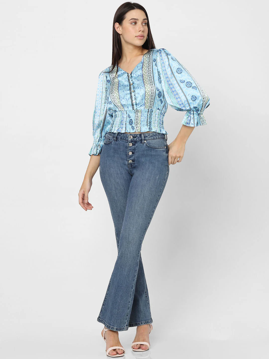 Blue Printed Smocked Top - Image 7