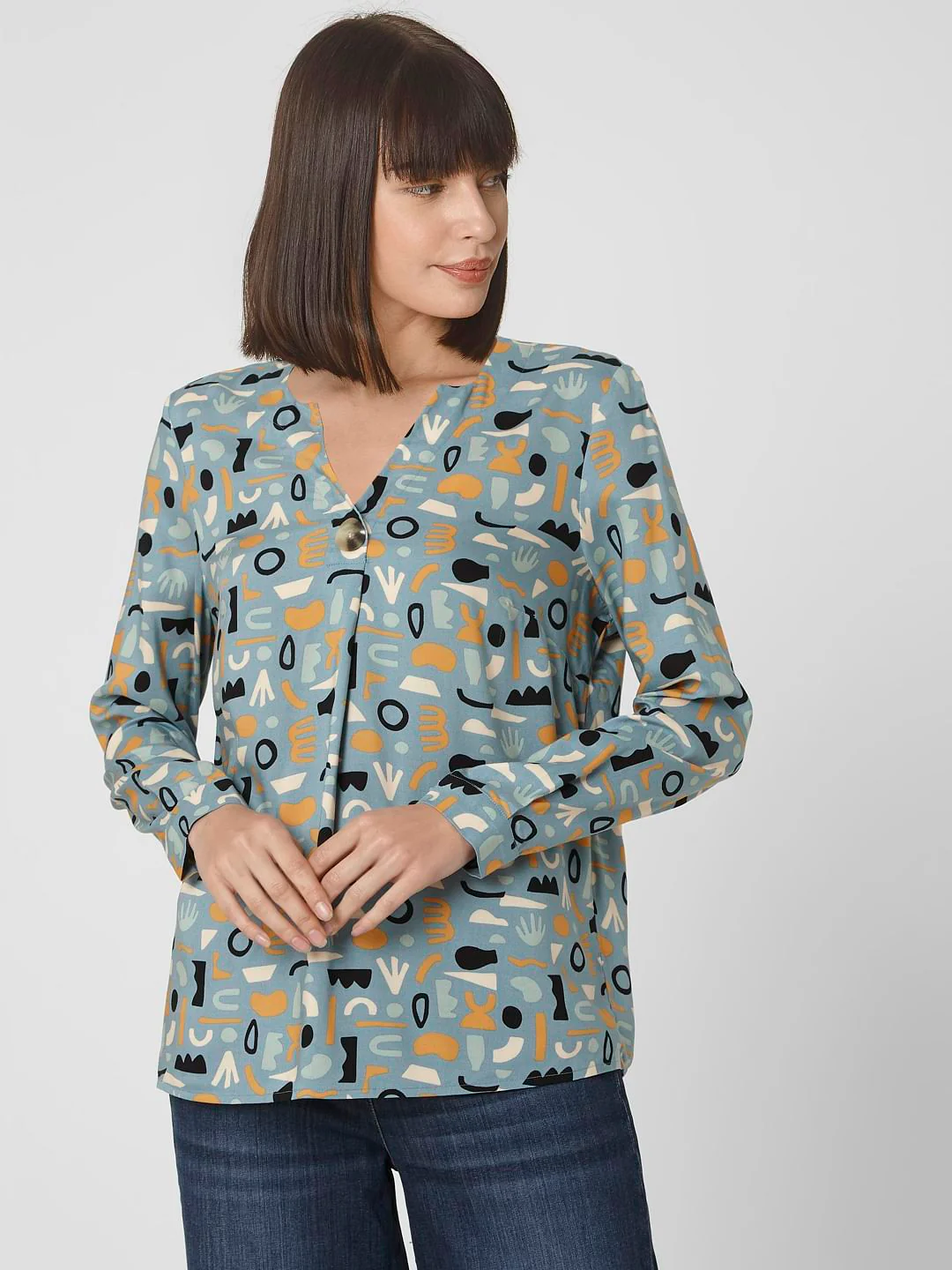 Blue Abstract Print Top - Image 2