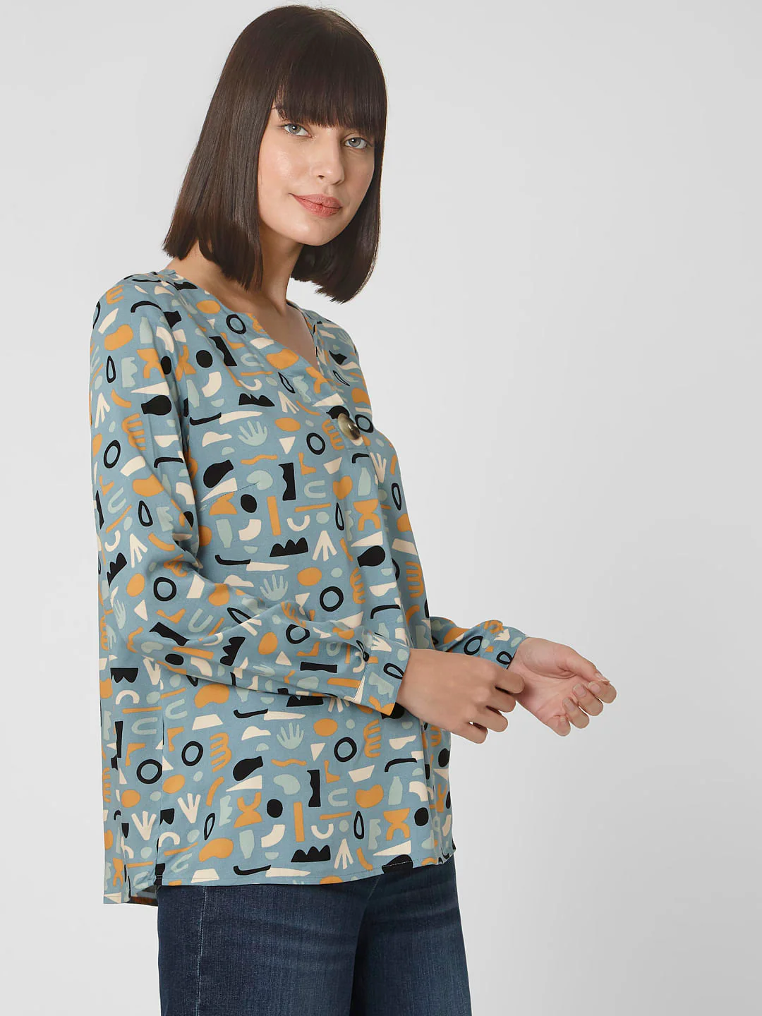 Blue Abstract Print Top - Image 3