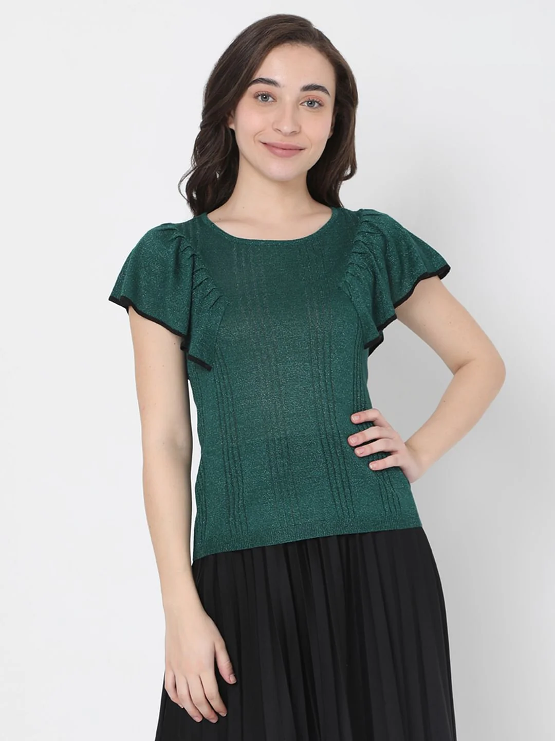 Green Ruffle Sleeve Top - Image 2