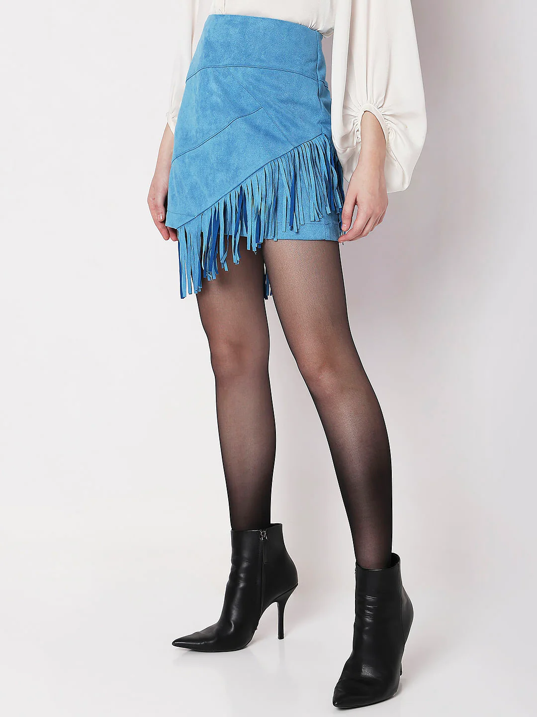 Blue High Rise Fringe Detail Co-Ord Set Skirt - Image 3