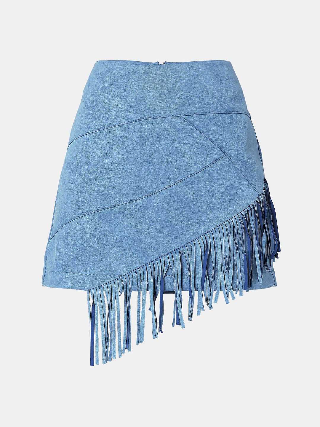 Blue High Rise Fringe Detail Co-Ord Set Skirt - Image 7