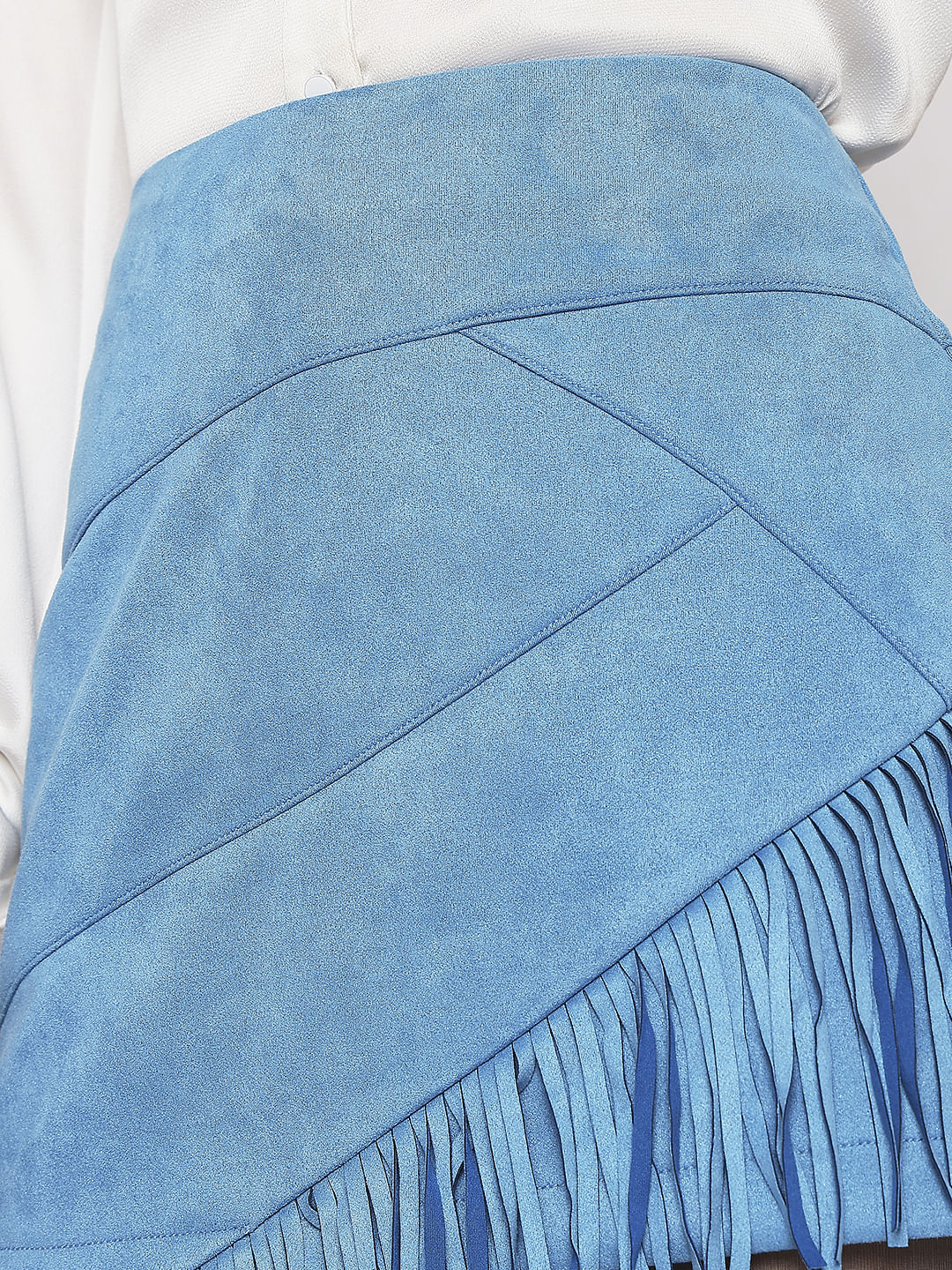 Blue High Rise Fringe Detail Co-Ord Set Skirt - Image 8