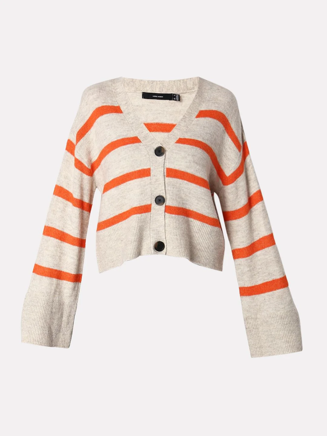 Beige Striped Wide Sleeves Cardigan - Image 7