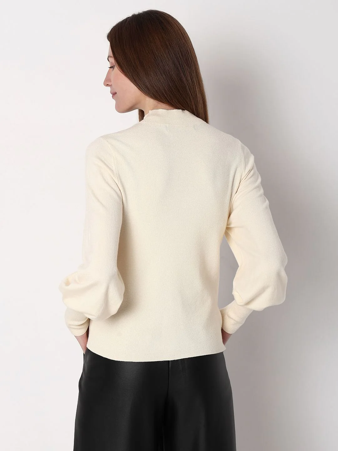 Cream High Neck Slim Fit Pullover - Image 4