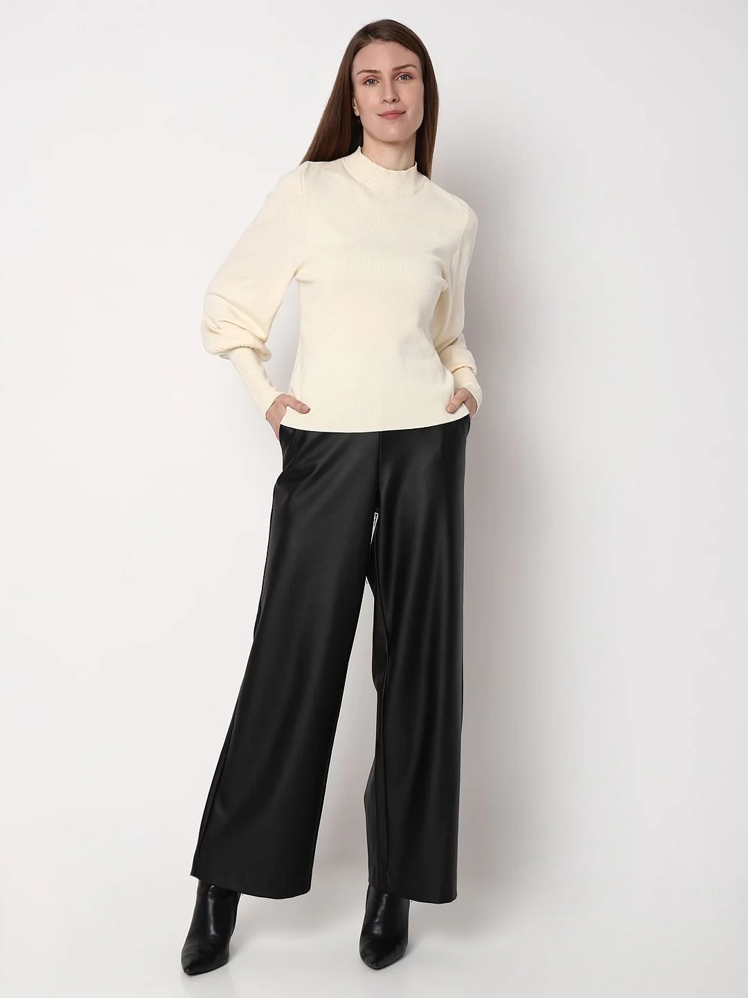 Cream High Neck Slim Fit Pullover - Image 5