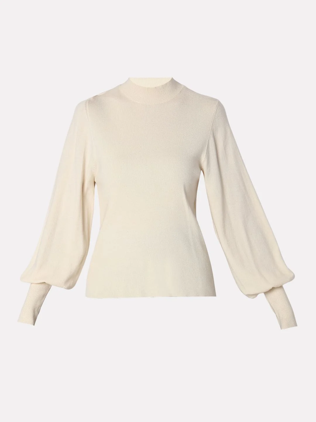 Cream High Neck Slim Fit Pullover - Image 7