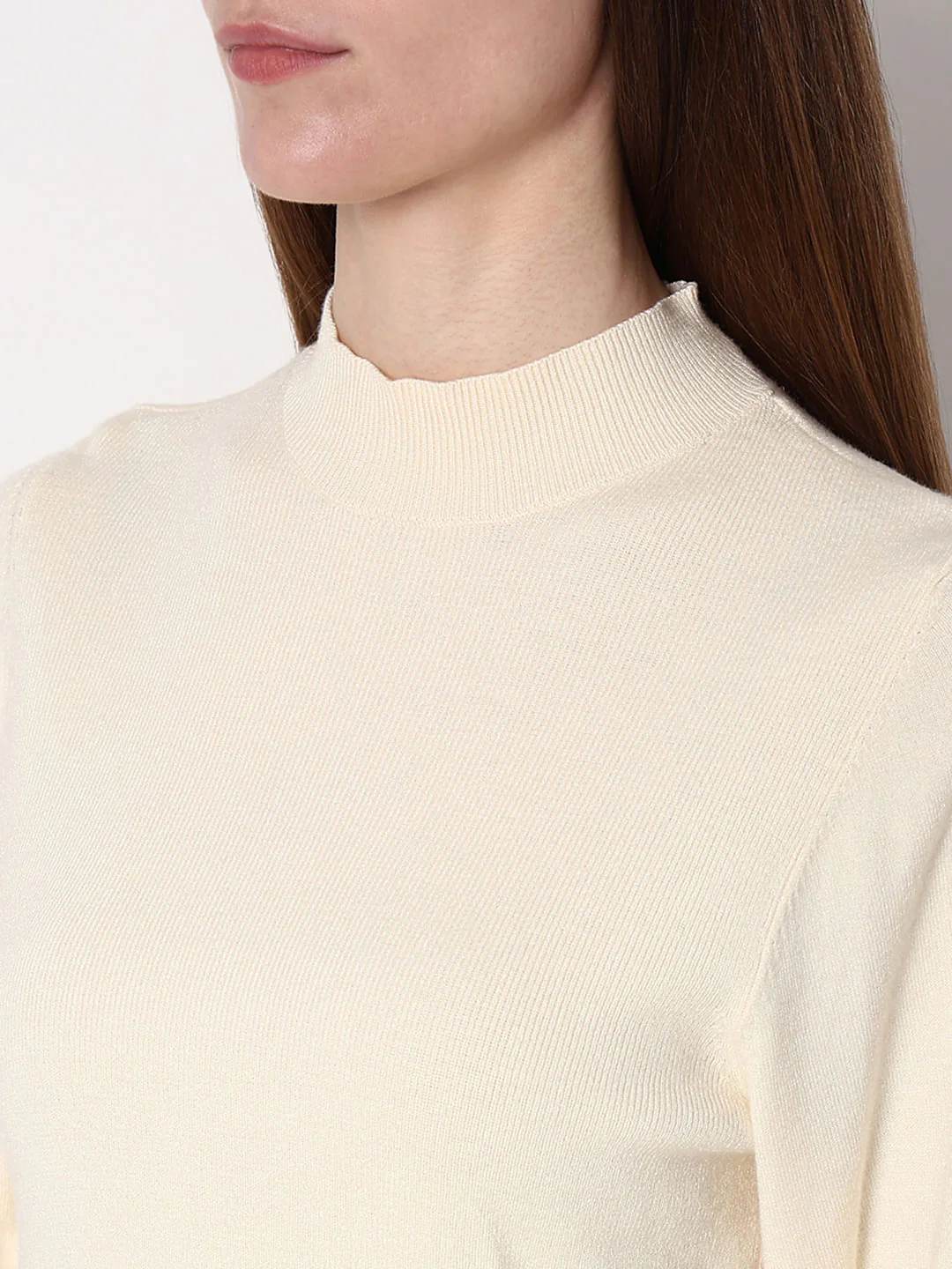 Cream High Neck Slim Fit Pullover - Image 8
