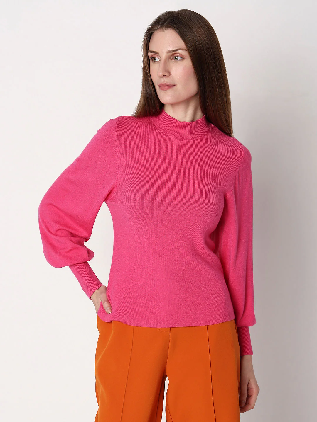 Pink High Neck Slim Fit Pullover - Image 2