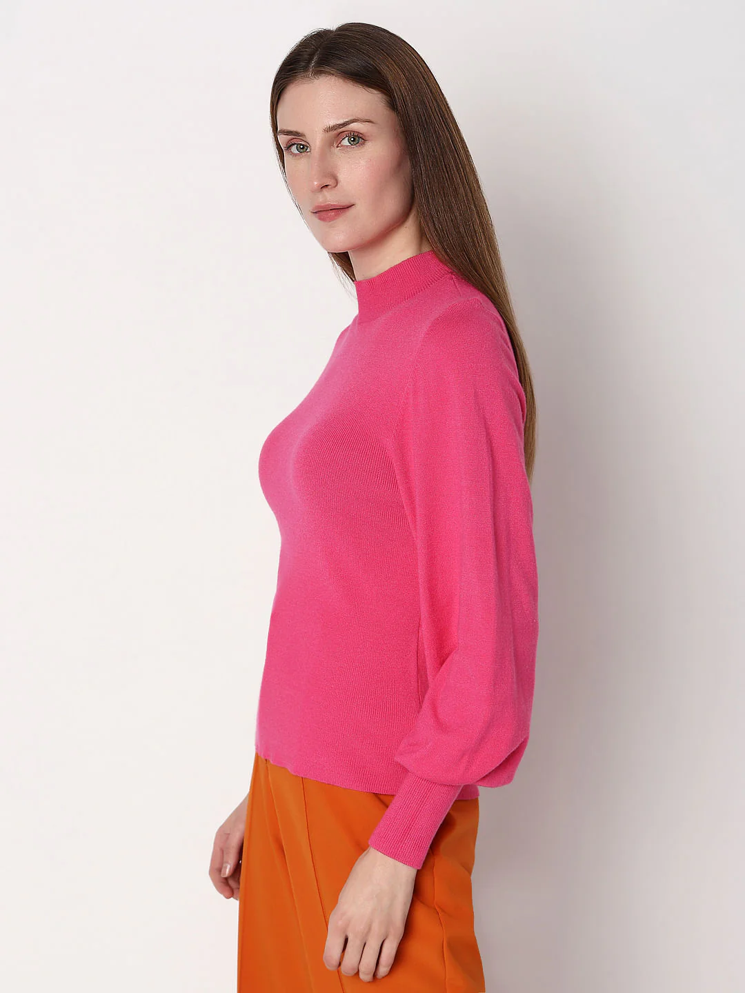 Pink High Neck Slim Fit Pullover - Image 3