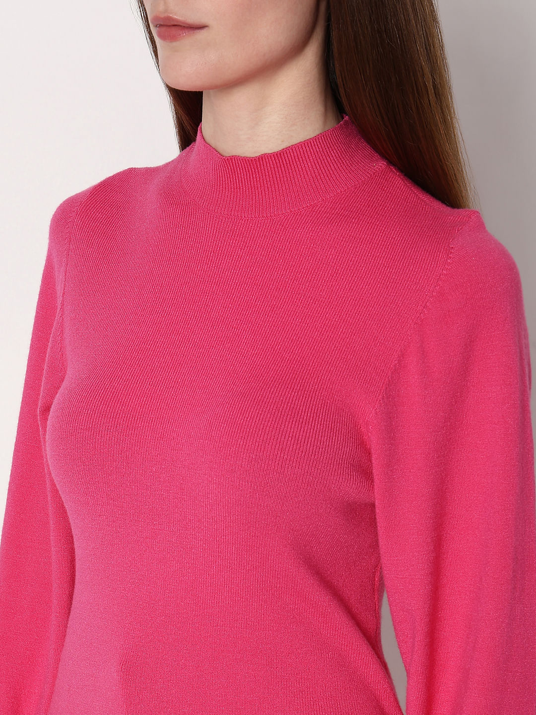 Pink High Neck Slim Fit Pullover - Image 8