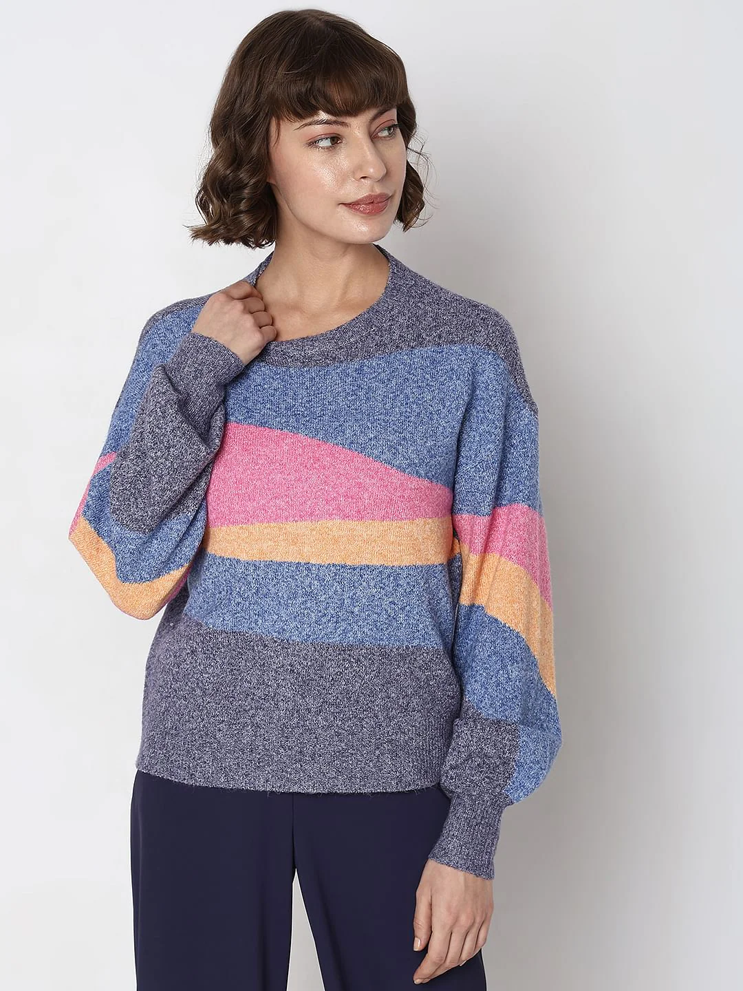 Blue Colourblocked Pullover - Image 2