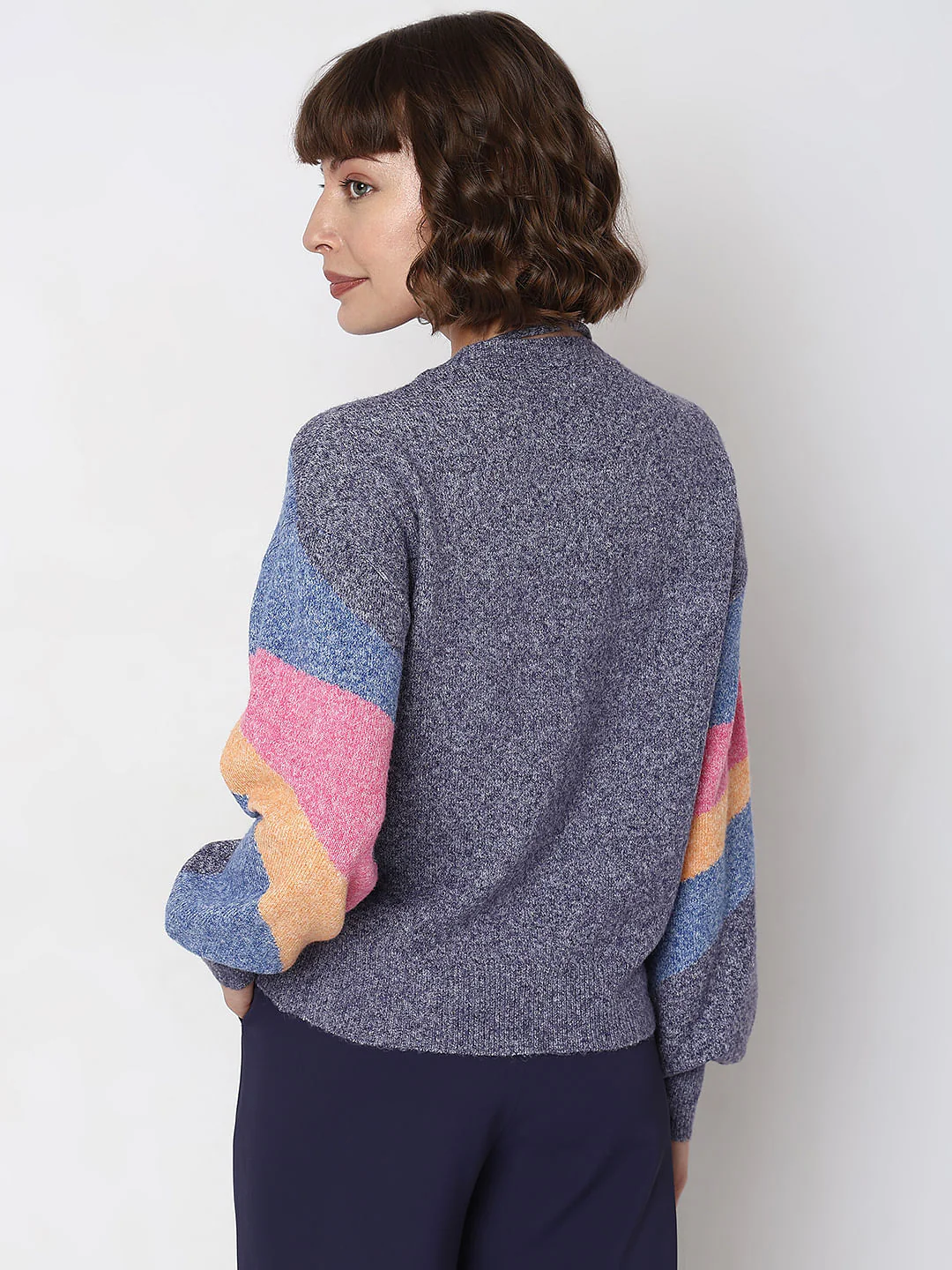 Blue Colourblocked Pullover - Image 4