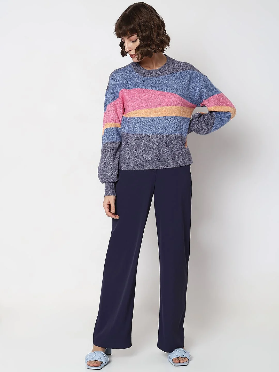 Blue Colourblocked Pullover - Image 5