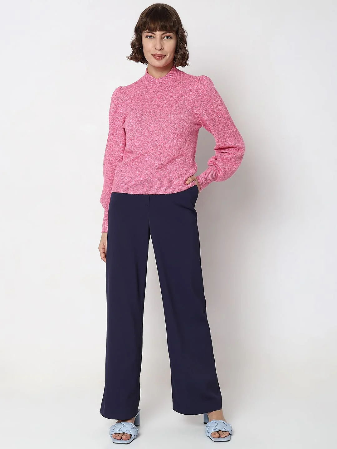 Pink High Neck Melange Yarn Pullover - Image 5