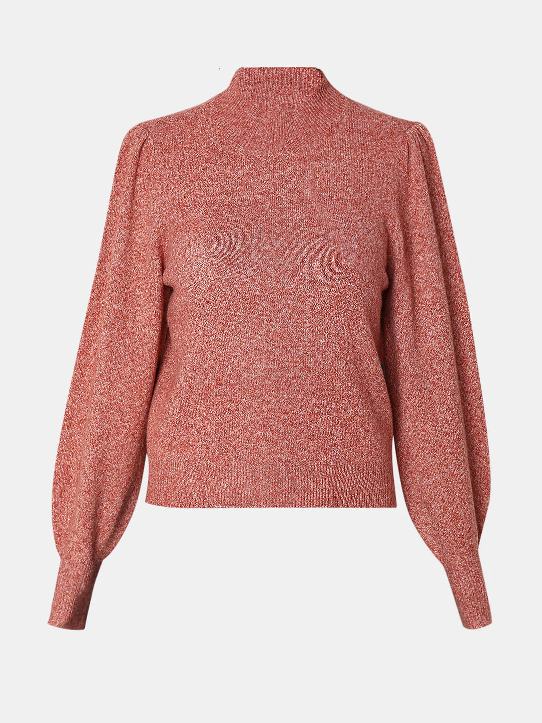 Red High Neck Melange Yarn Pullover - Image 7