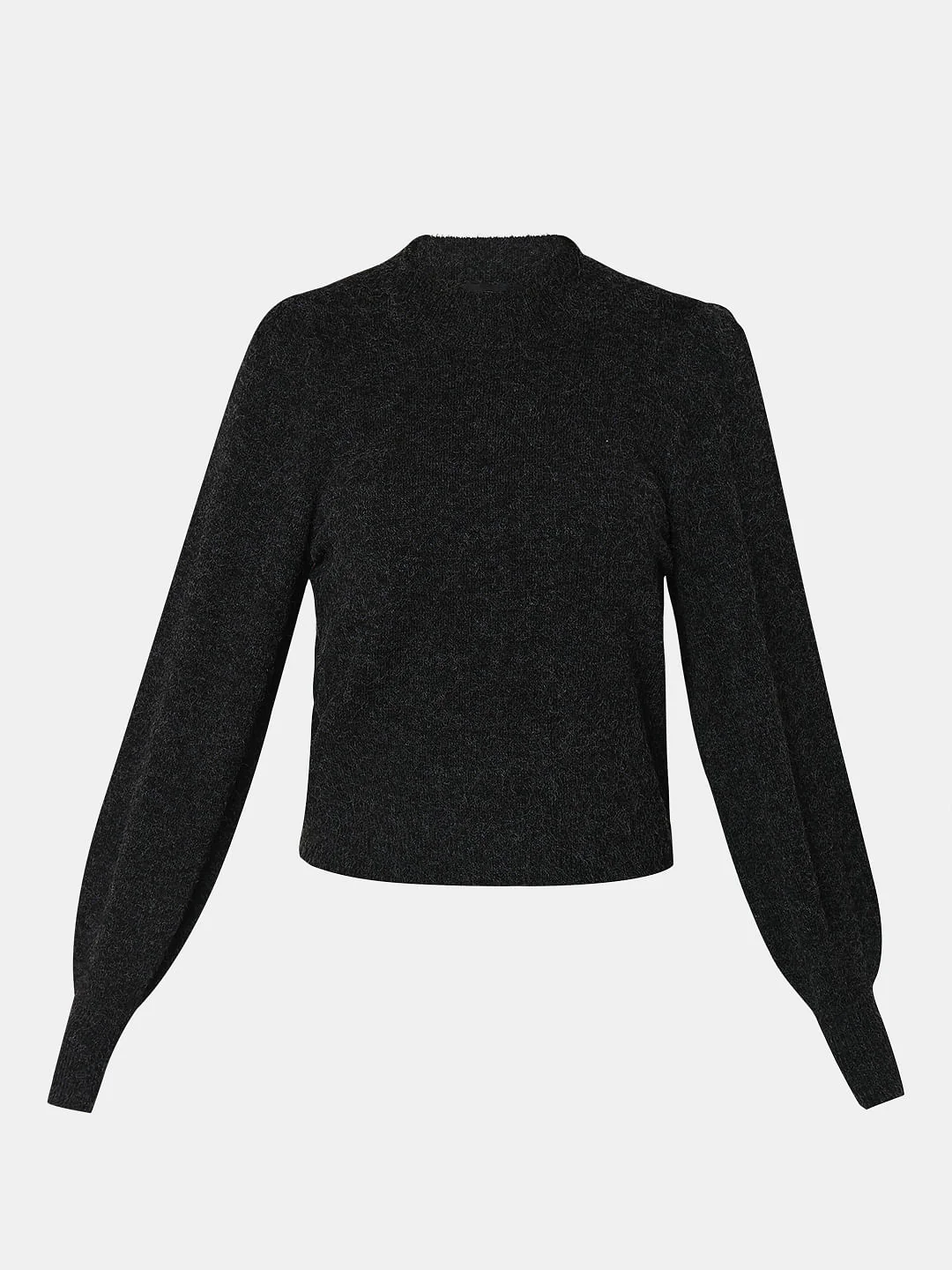 Black High Neck Melange Yarn Pullover - Image 7