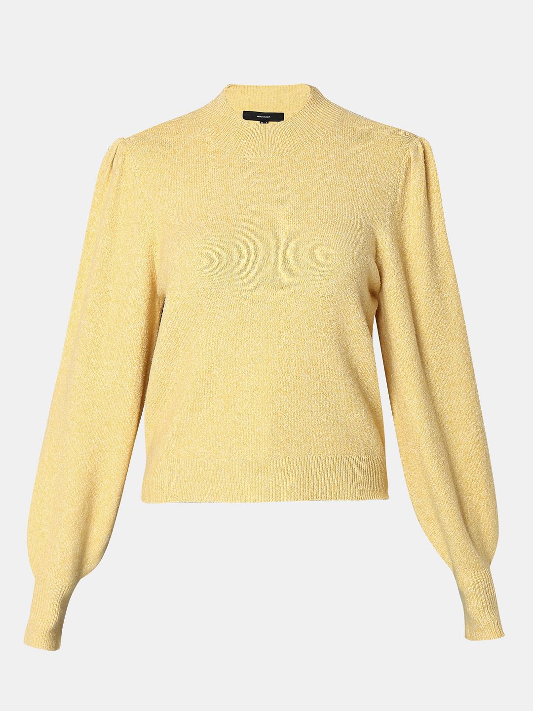 Yellow High Neck Melange Yarn Pullover - Image 7