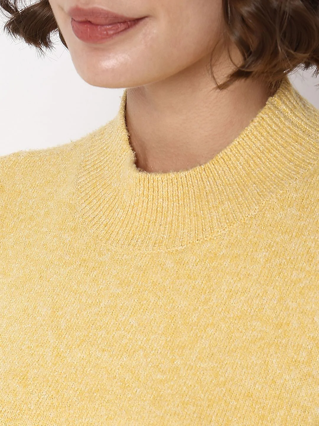Yellow High Neck Melange Yarn Pullover - Image 8