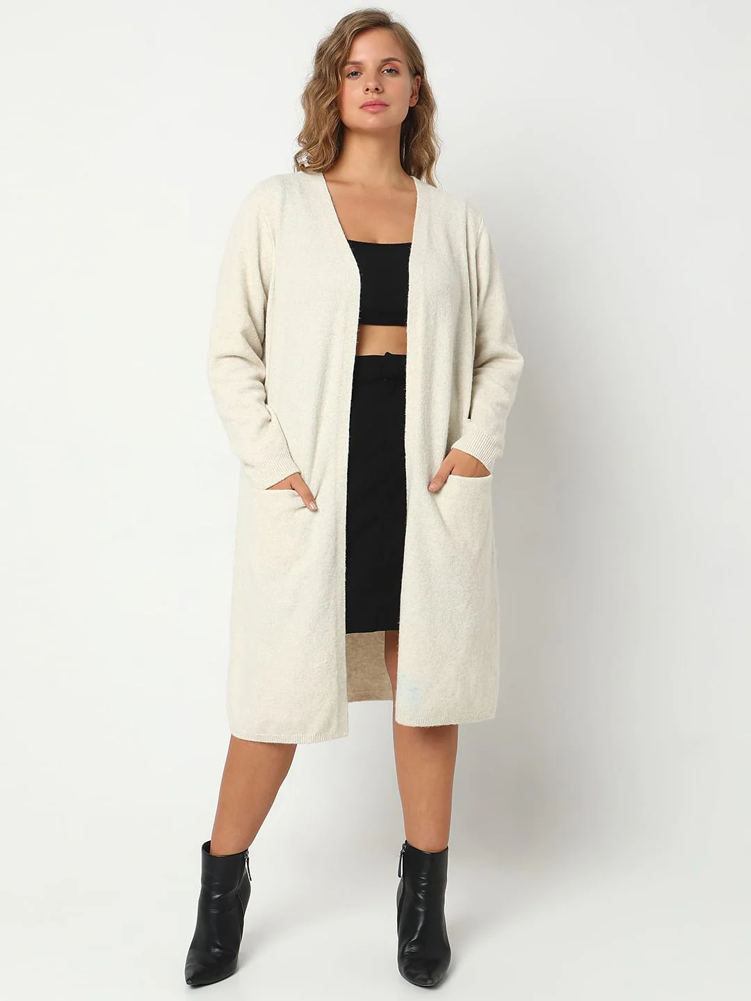 Curve Cream Full Sleeves Long Cardigan - Image 2