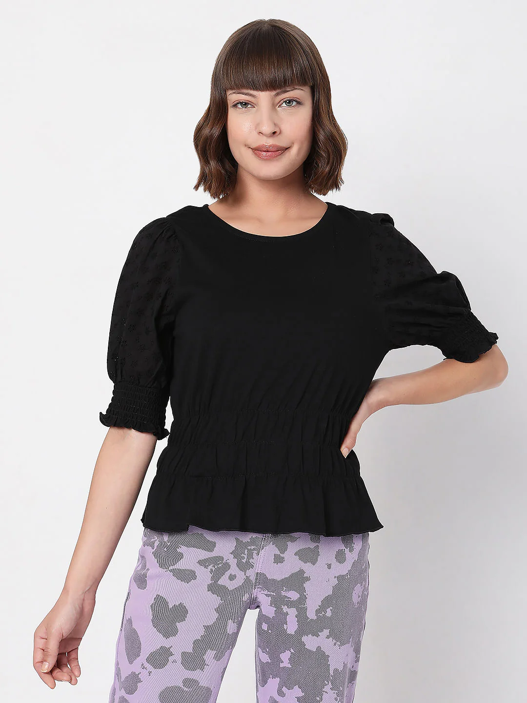 Black Puff Sleeves Top - Image 2
