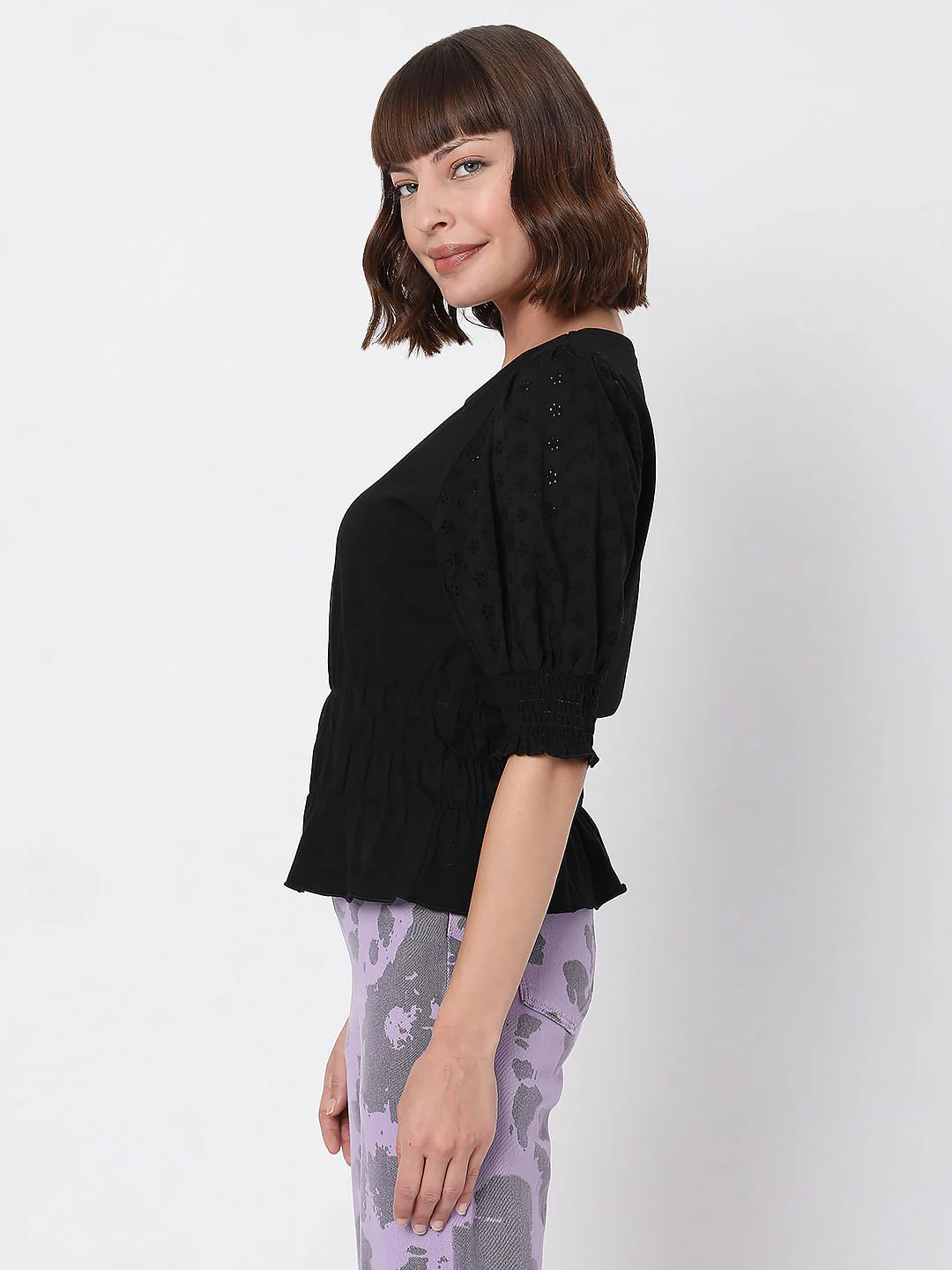 Black Puff Sleeves Top - Image 3